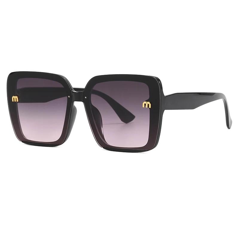 Lunettes de soleil carrées classiques à grand cadre pour hommes et femmes, design de lettre rectangu