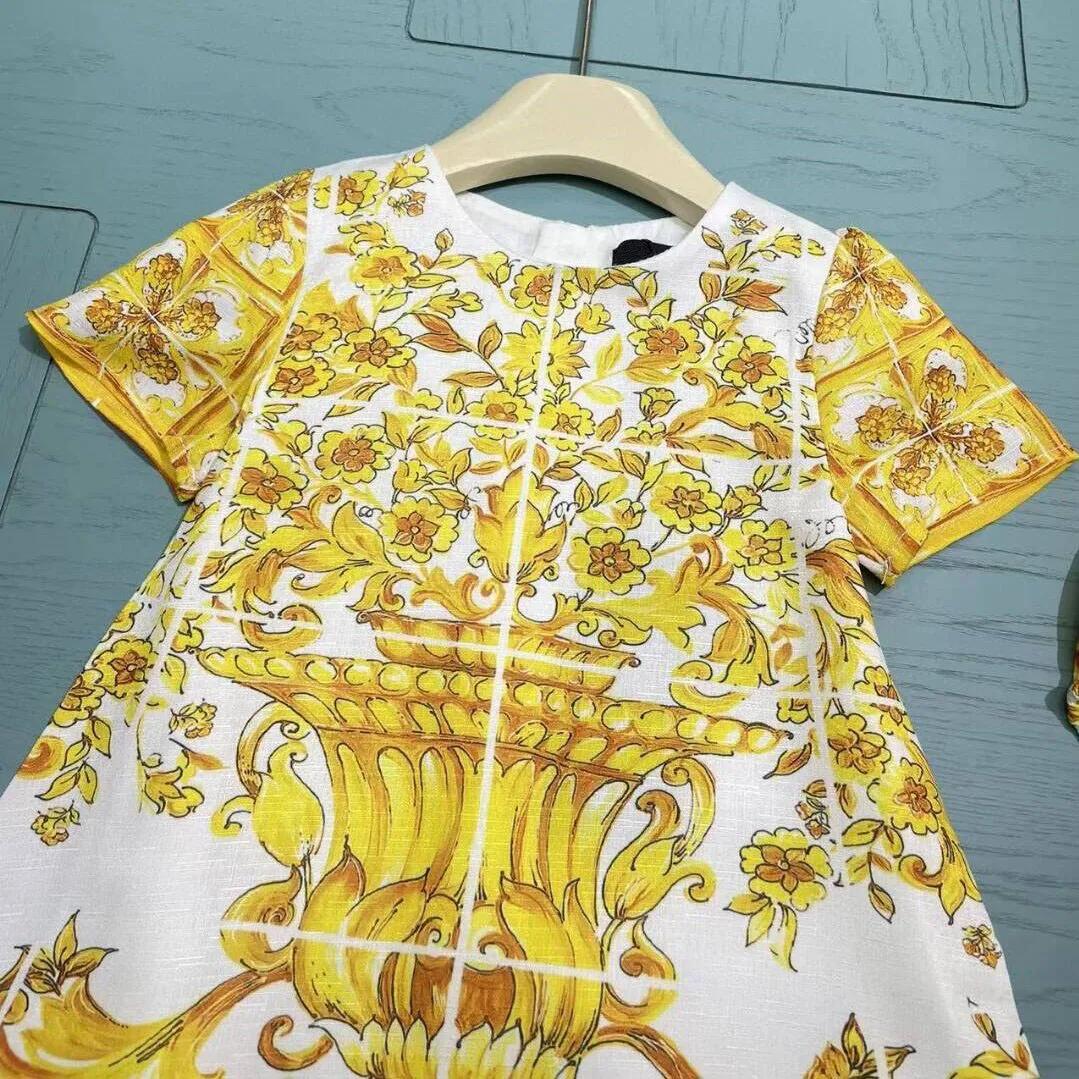 Robe d'été jaune en coton pour filles, vêtements pour enfants, nouvelle collection 2024