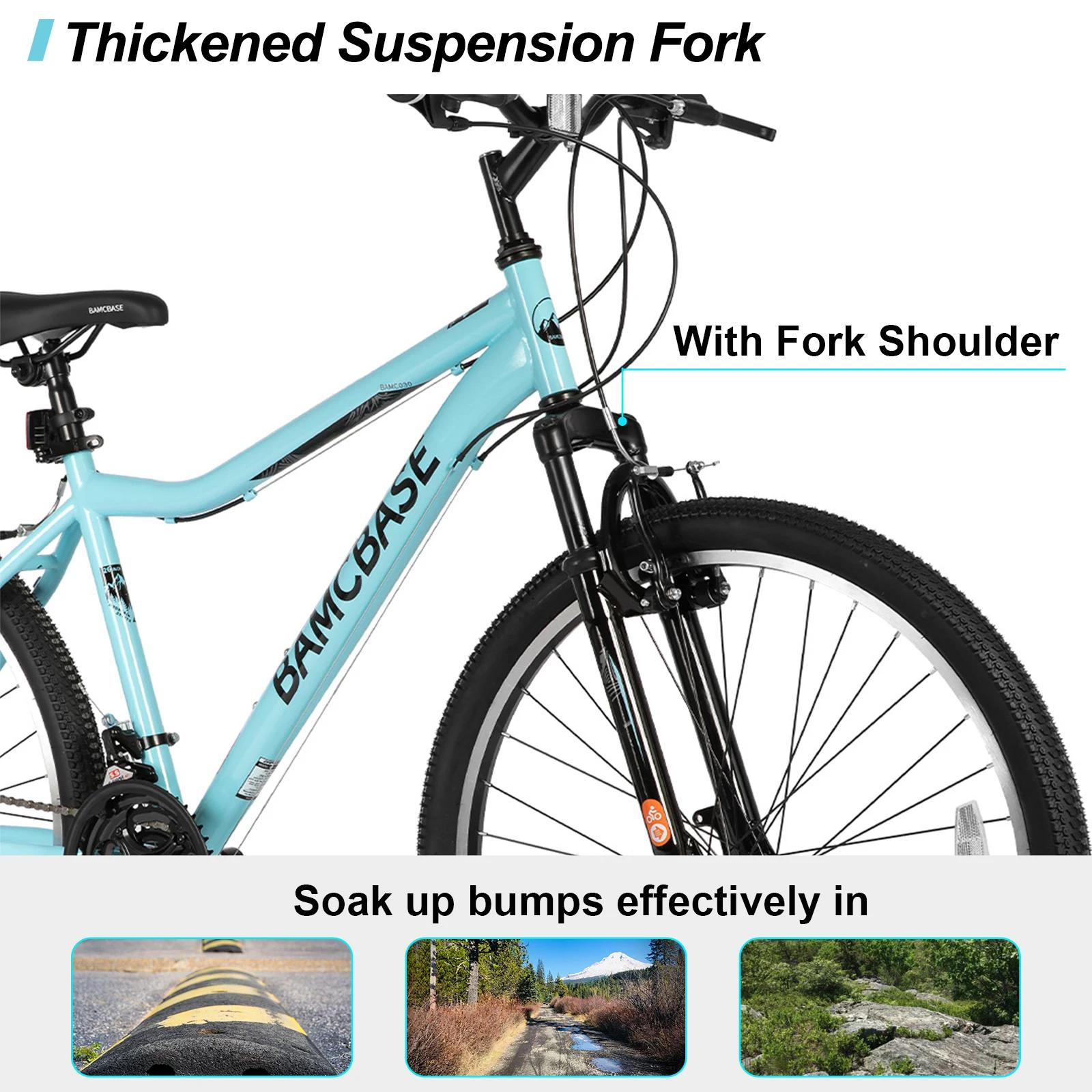 Hiland-VTT à 21 vitesses avec fourche à suspension pour homme et femme, cadre en acier, violet, vert