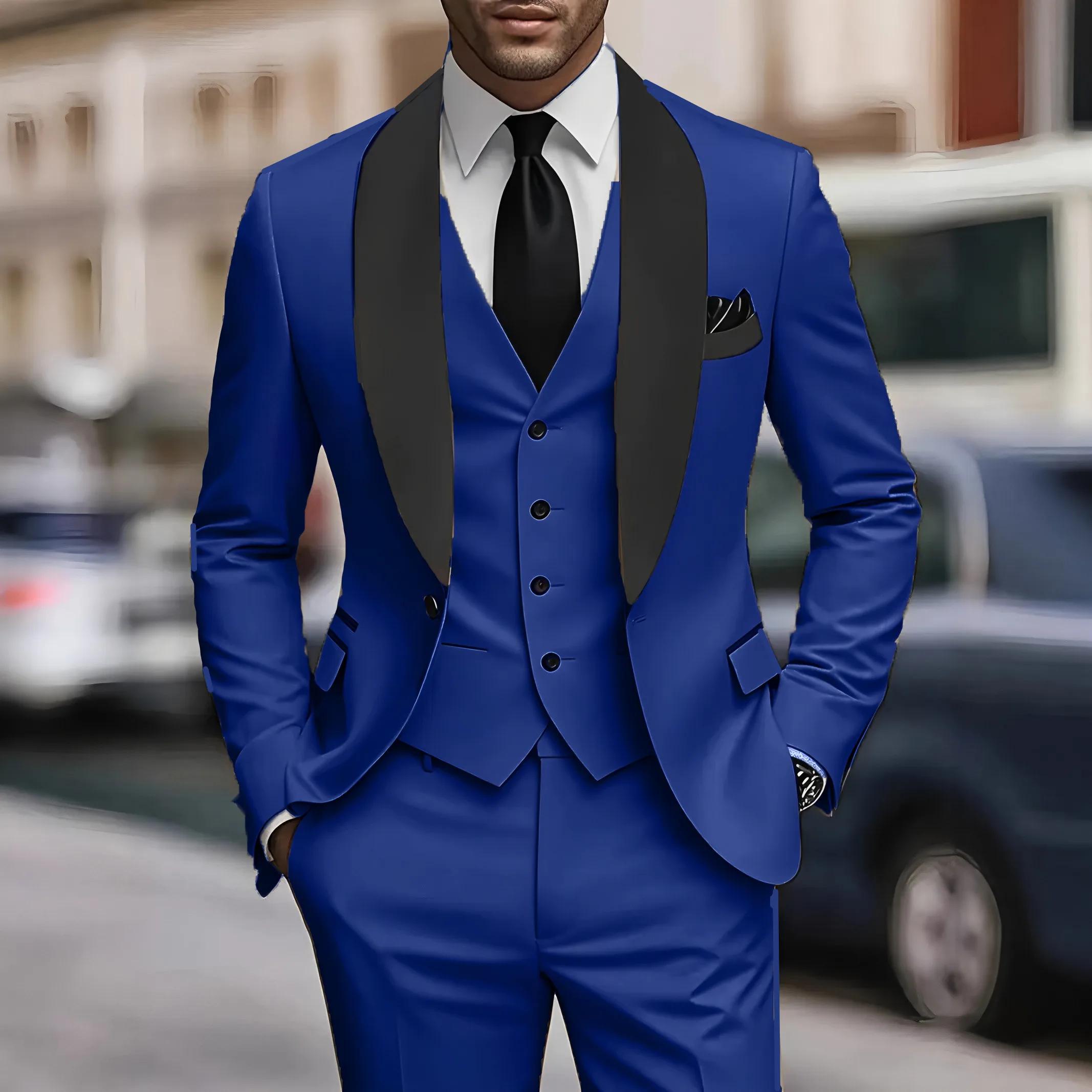Costume formel trois pièces à col feuille verte pour hommes |   Conception de couleurs contrastées, 