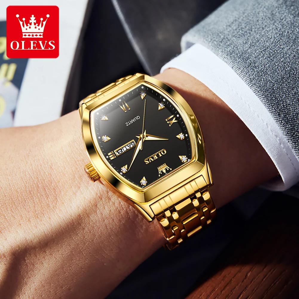 OLEVS hommes montres de luxe Tonneau Original haut marque montre à Quartz pour hommes étanche lumine