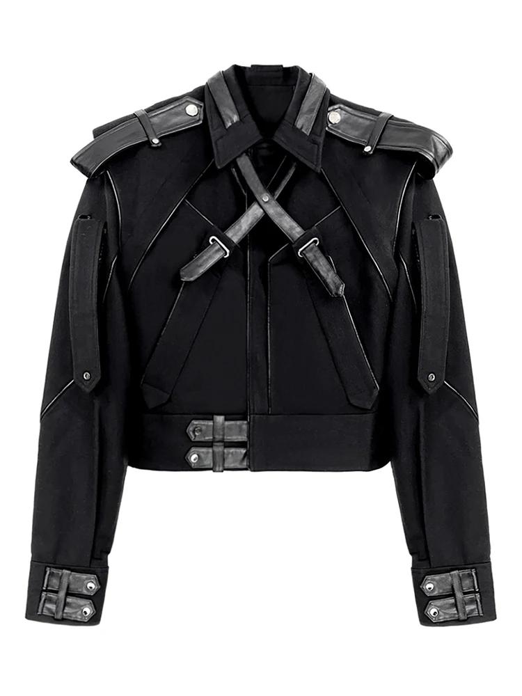 Mauroicardi-Veste courte en cuir patchwork pour homme, manches longues, piste, cool, luxe, vêtements