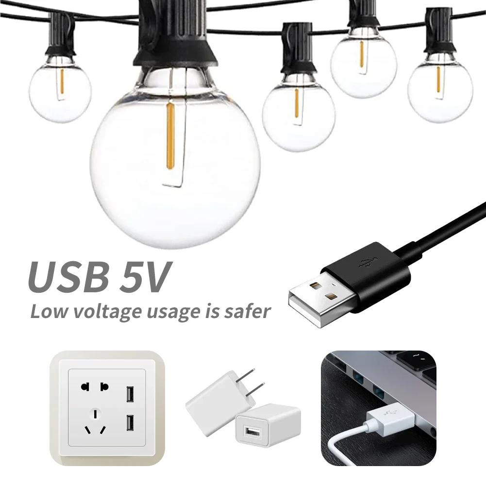 100/50/25ft USB LED lumières 5V 1W G40 ampoule en plastique extérieure étanche tente fée Patio festo