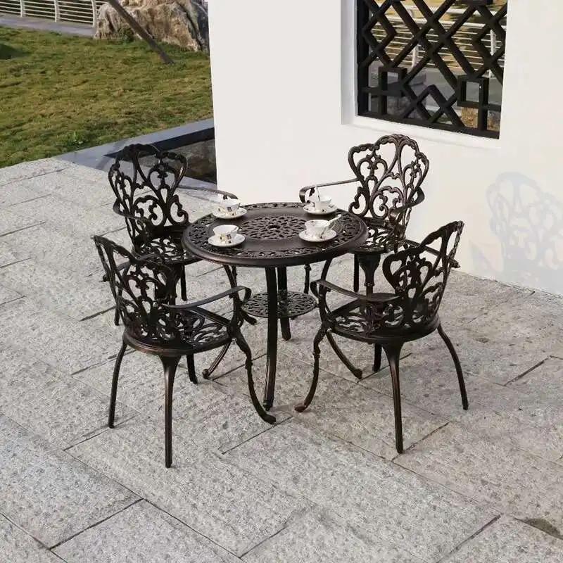Tables et chaises en aluminium moulé pour l'extérieur, meubles de terrasse d'hôtel, table ronde en m