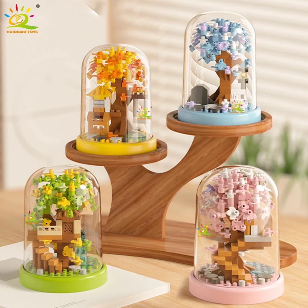 HUIQIBAO MOC Mini maison dans les arbres quatre saisons avec boîte d'affichage modèle Micro bloc de 