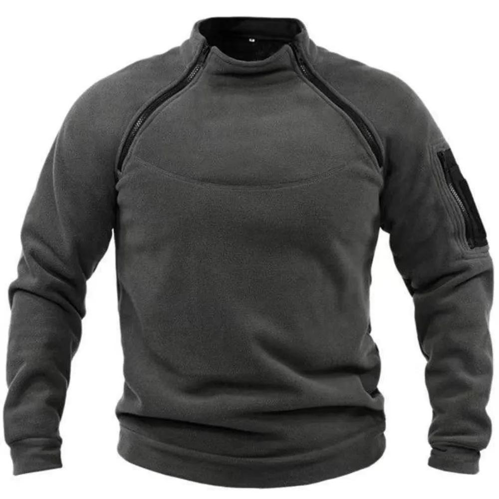 Sweat-shirt polaire pour hommes, chaud et respirant, avec fermeture éclair tactique, col debout, man