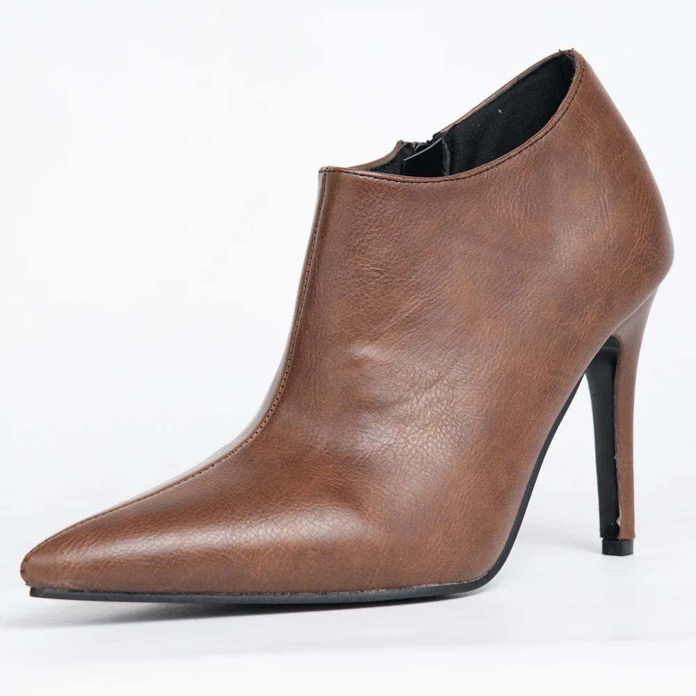 Bottines à talons hauts et fins de 10CM pour femmes, chaussures à bout pointu avec fermeture éclair 