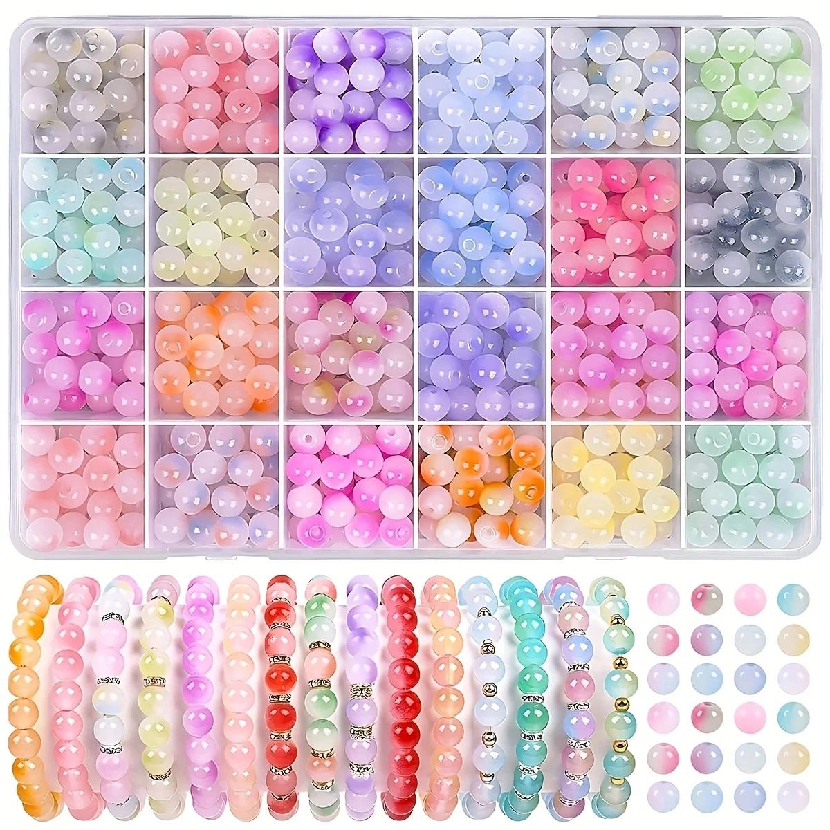 Kit de fabrication de bijoux en perles de verre cristal 24 couleurs, 480 pièces, perles rondes de St