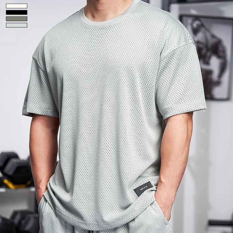Hommes gymnastique chemise musculaire course entraînement ample à manches courtes Tennis Football fo