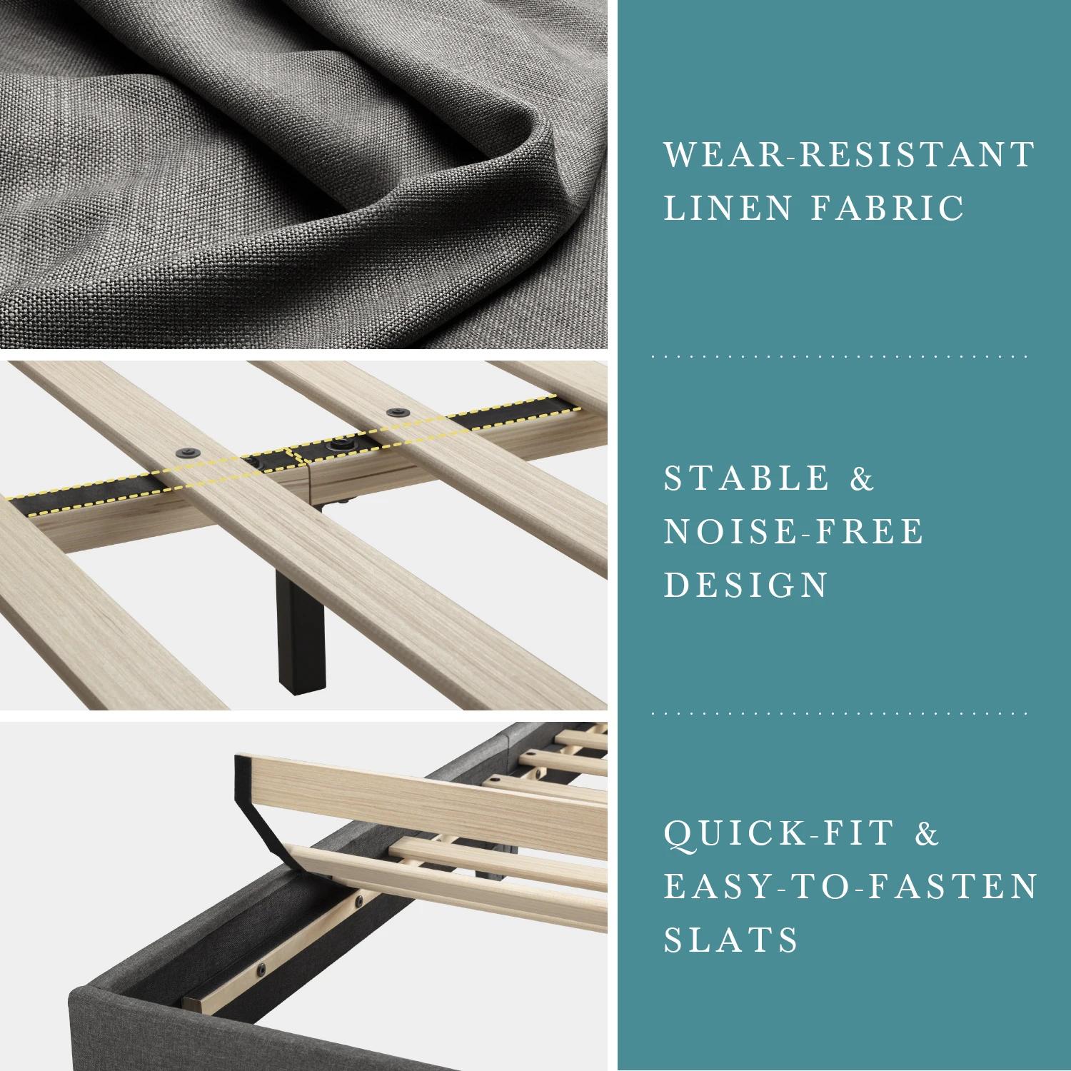 Cadre de lit en tissu de lin doux avec planche de sauna réglable, structure de soutien de bain, sans