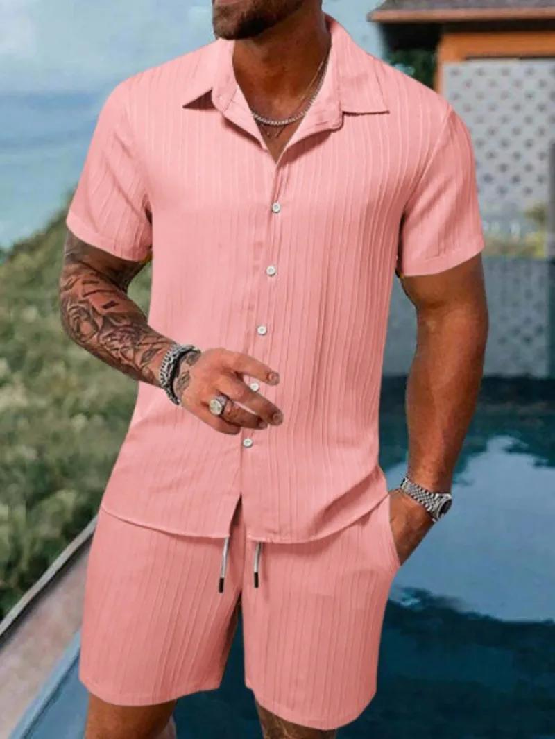 Polo de sport décontracté pour hommes, couleur unie, ample, manches courtes, Short avec cordon de se