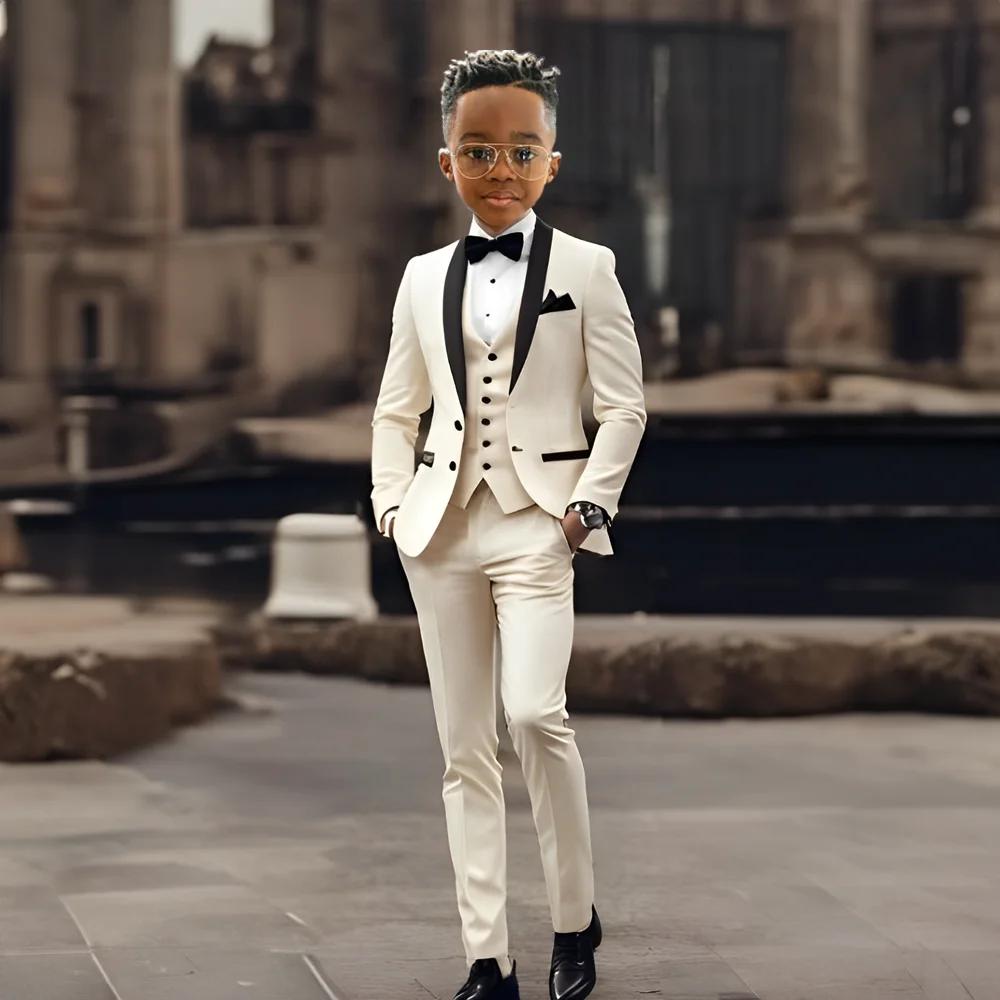 Ensemble de costume pour enfants, 3 pièces, tenue de porteur d'anneau de mariage, beau châle à rever