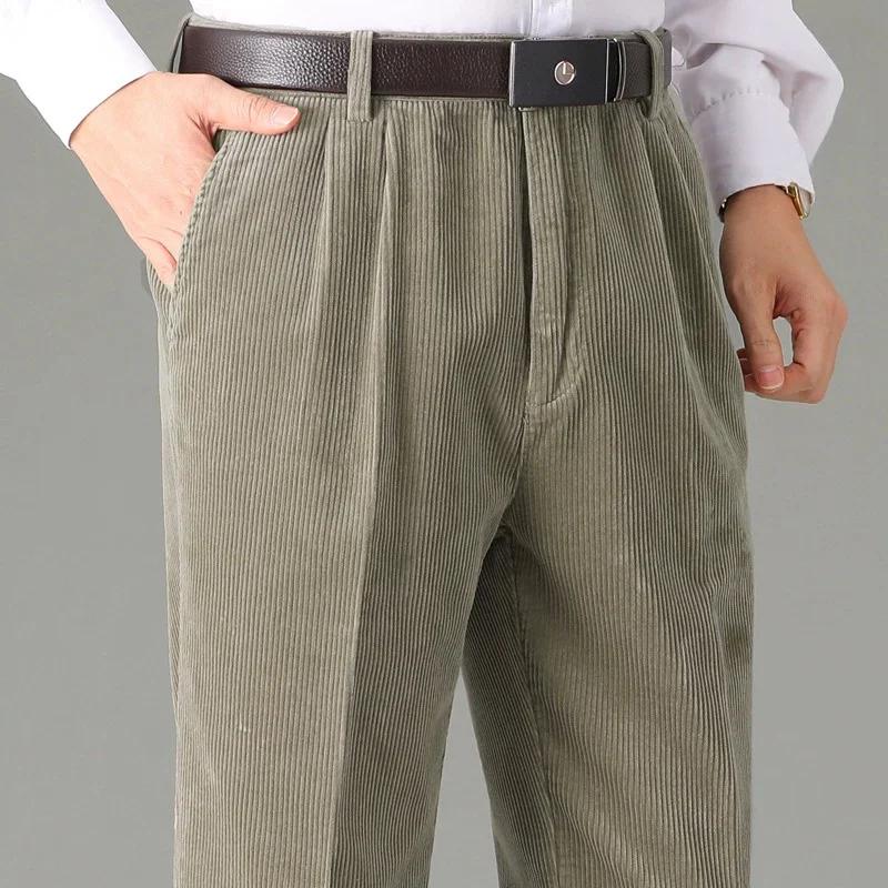 Hiver taille haute Double plissé velours côtelé pantalon hommes droit ample 100% coton automne décon