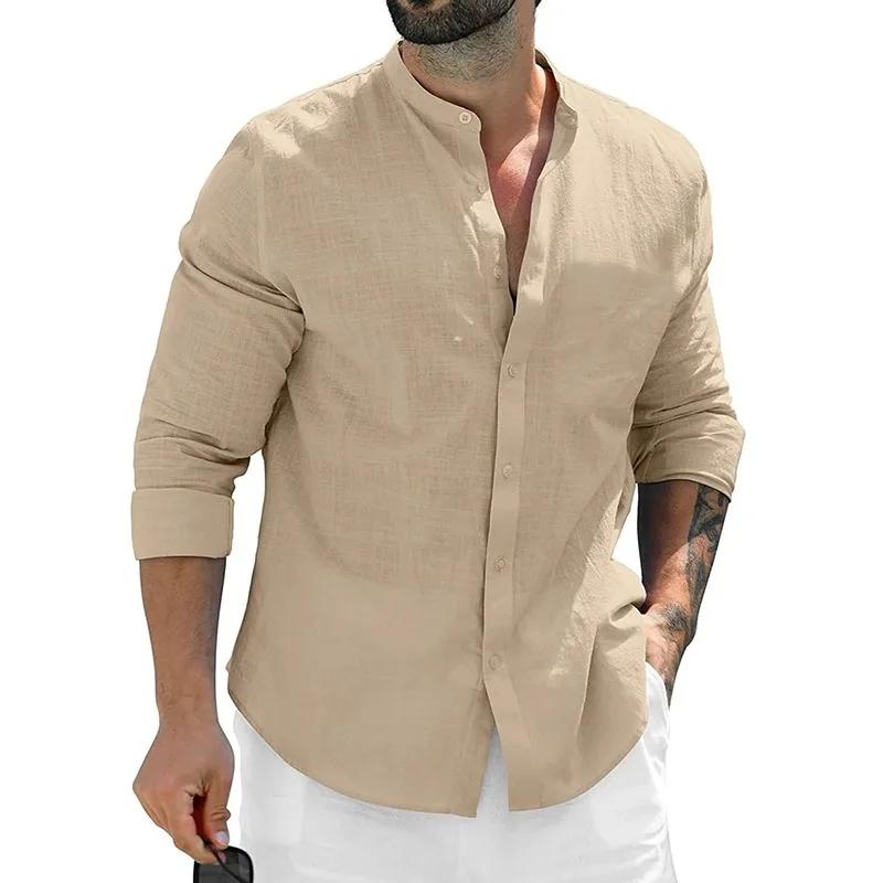 Automne hommes chemises à manches longues coton affaires t-shirts hommes respirant couleur unie Stre