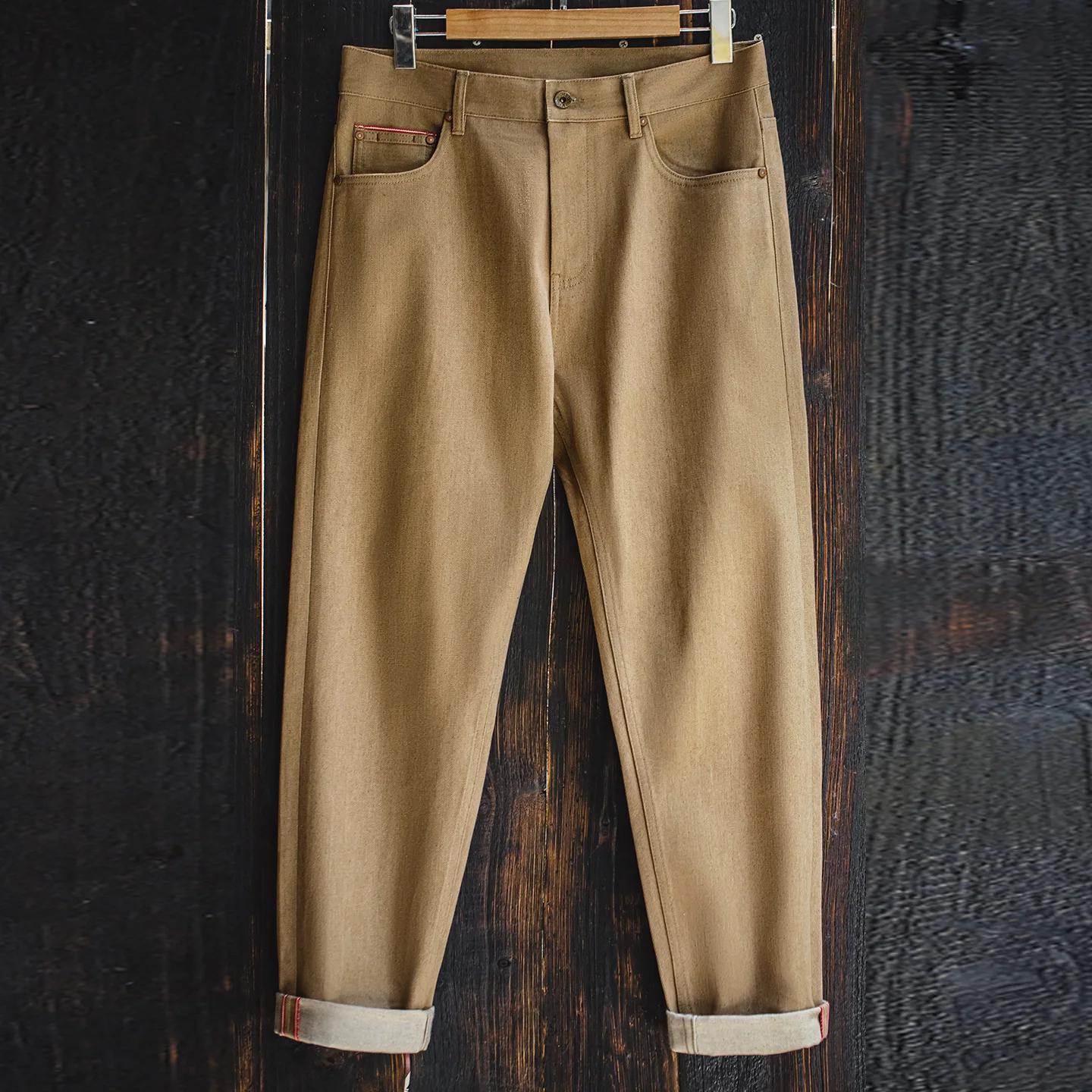 Maden 11.7oz lisière brut jean Vintage hommes kaki jambe droite Cowboy pantalon décontracté Zip mouc