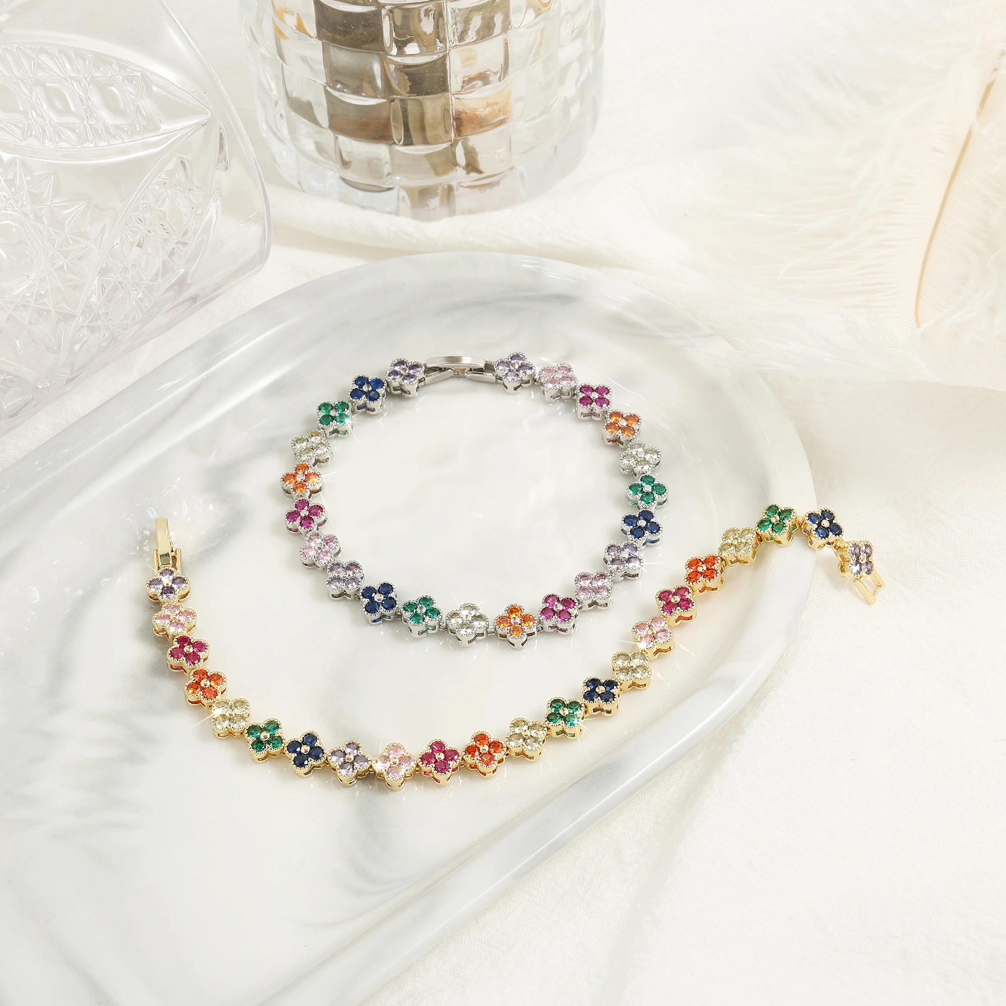 ZAKOL – bracelets coréens à fleurs en Zircon coloré aléatoire pour femmes, bijoux Dopamine pour fill