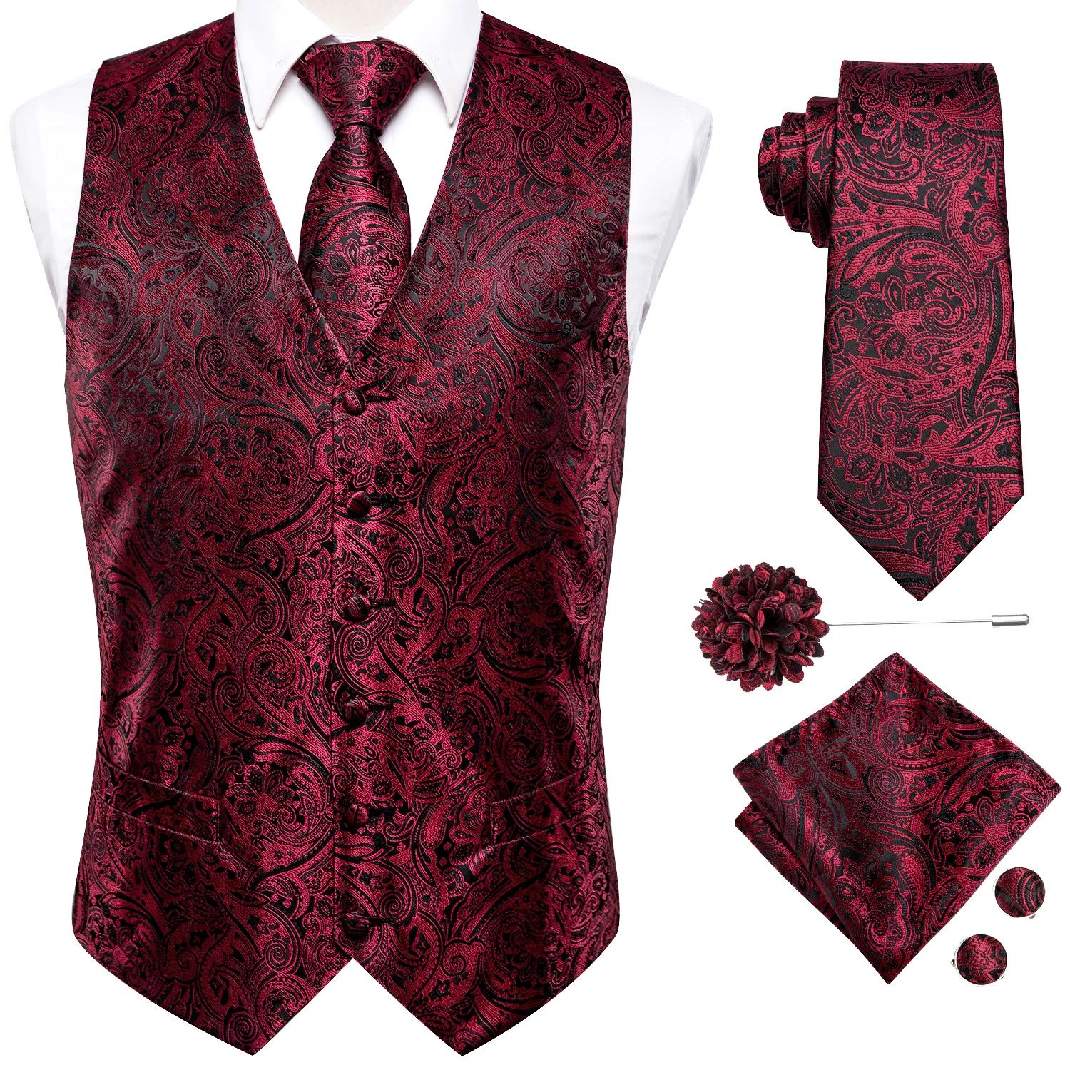 Ensemble de gilet jacquard, cravate, pochette, boutons de manchette et broche pour homme, pour costu