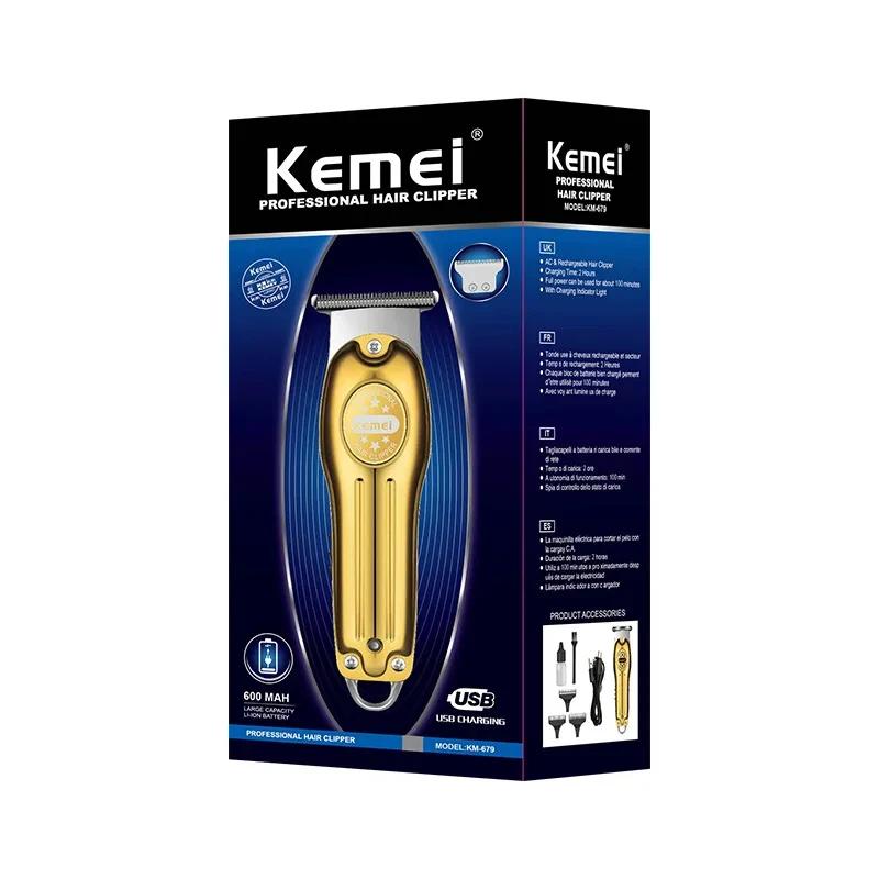 Tondeuse à cheveux électrique en gros or argent document Kemei KM-679 USB charge Mini LCD lumière ca
