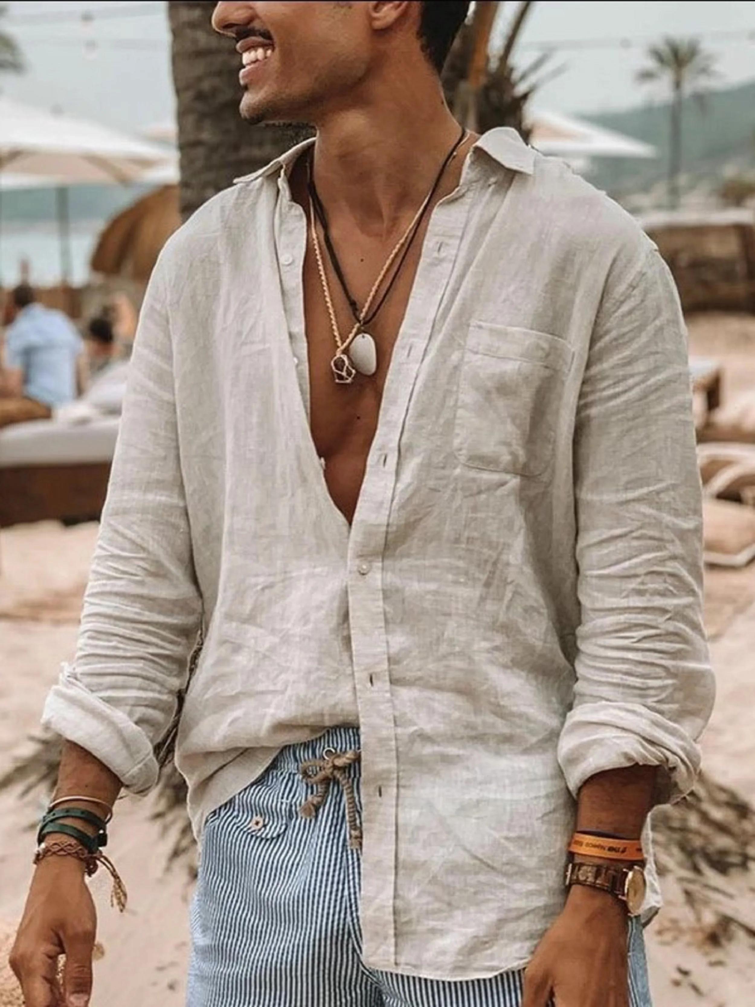 Chemise à Manches sulfpour Homme, Cardigan à Revers, Couleur Unie, Décontracté, Adapté aux Activités