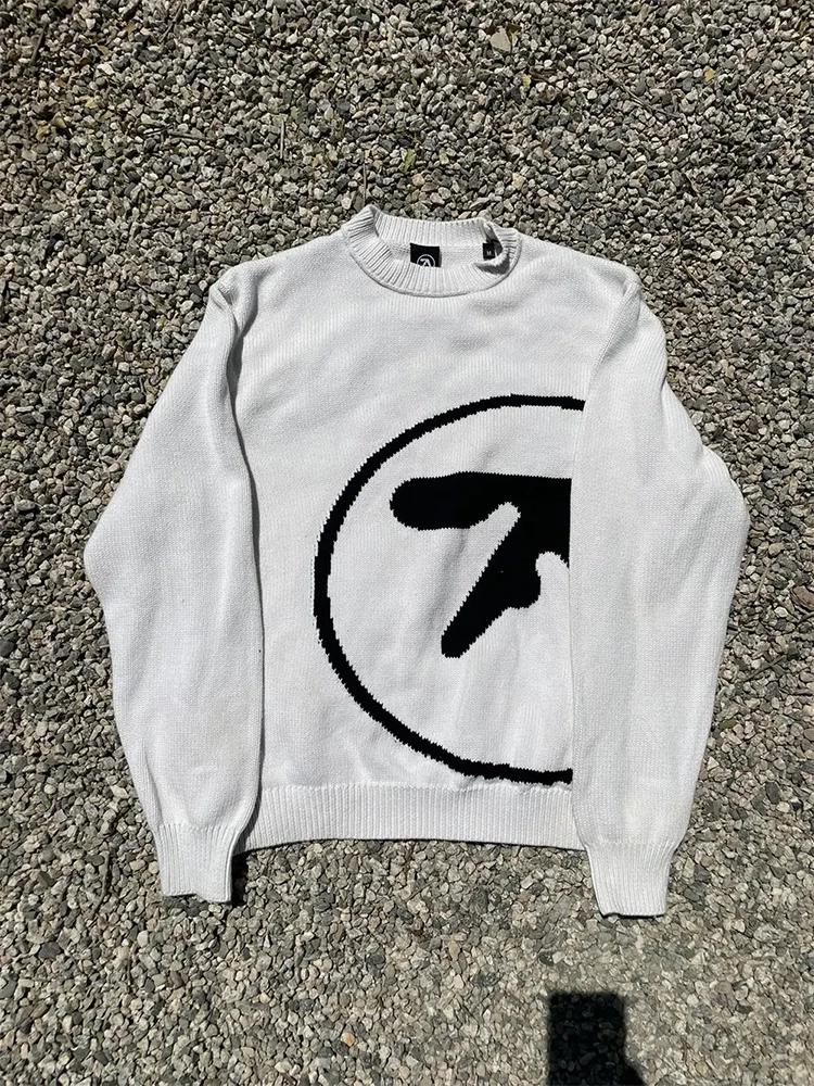 Pull homme Y2K Aphex double tricot surdimensionné pull gothique hiver graphique Streetwear à manches