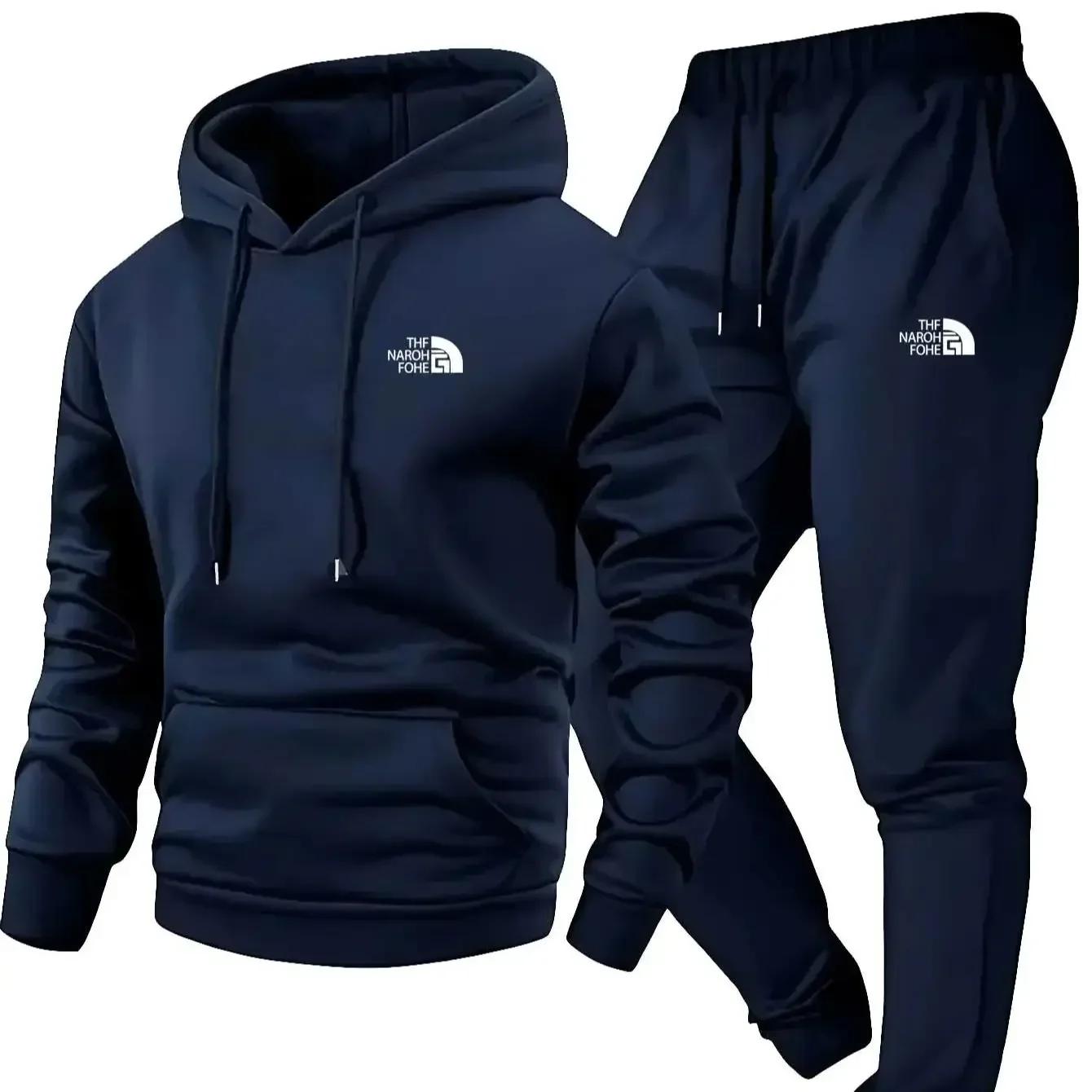 Ensemble décontracté deux pièces pour homme, automne et hiver, sweat-shirt à capuche et pantalon ave