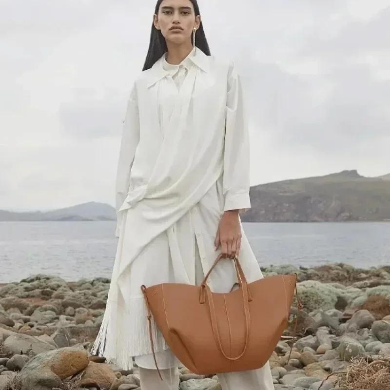 Sac à main de luxe en cuir de vachette pour femme – Grand sac fourre-tout, sac à bandoulière plissé 