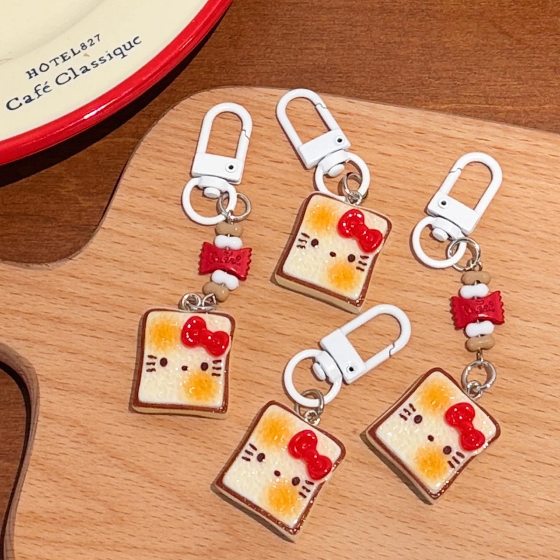 Sanrio – porte-clés Hello Kitty en forme de Toast, mignon et créatif, pendentif de chat, décoration 