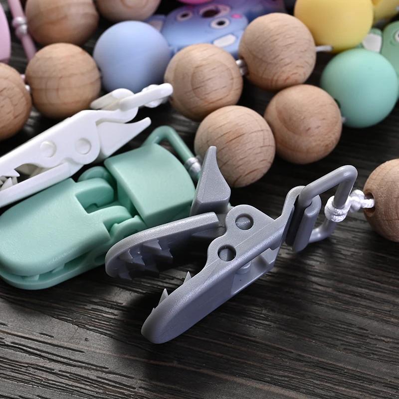 Attache-sucette plastique bébé clip animal dessin animé - Chaîne silicone support factice - Cadeau douche