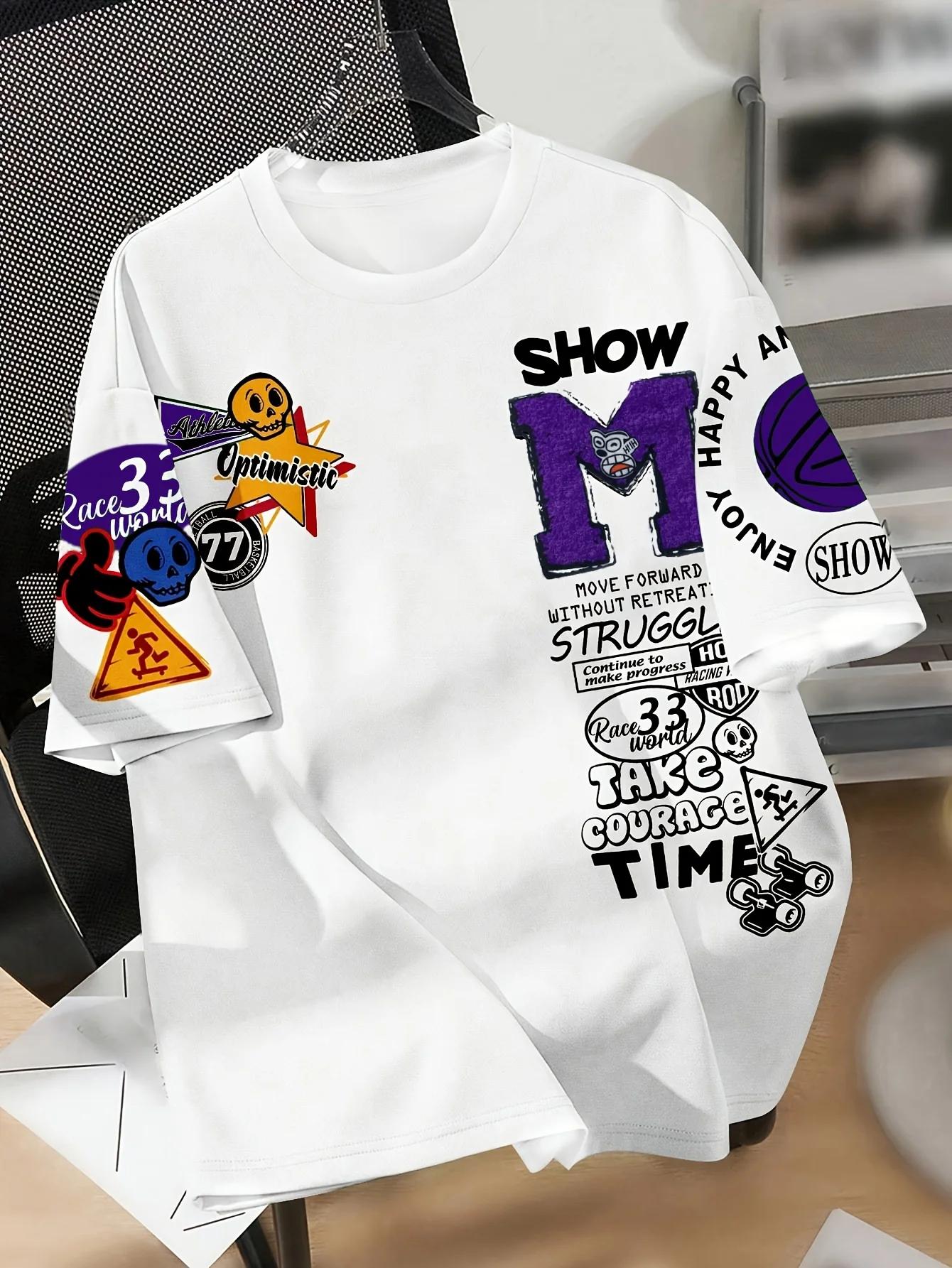 T-shirt col rond micro élastique respirant pour hommes européens et américains, été avec lettres per