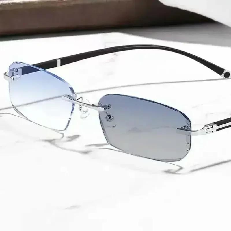 Lunettes de myopie photochromiques d'affaires pour hommes, coupe diamant, sans bords, UV400, lunette
