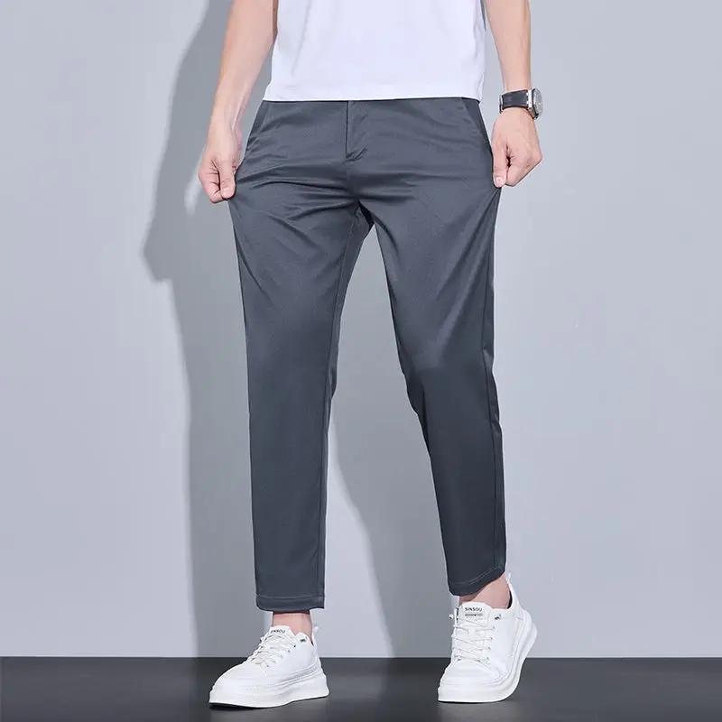 2025 nouveau été cheville longueur pantalon hommes coupe droite mode mince marque vêtements couleur 