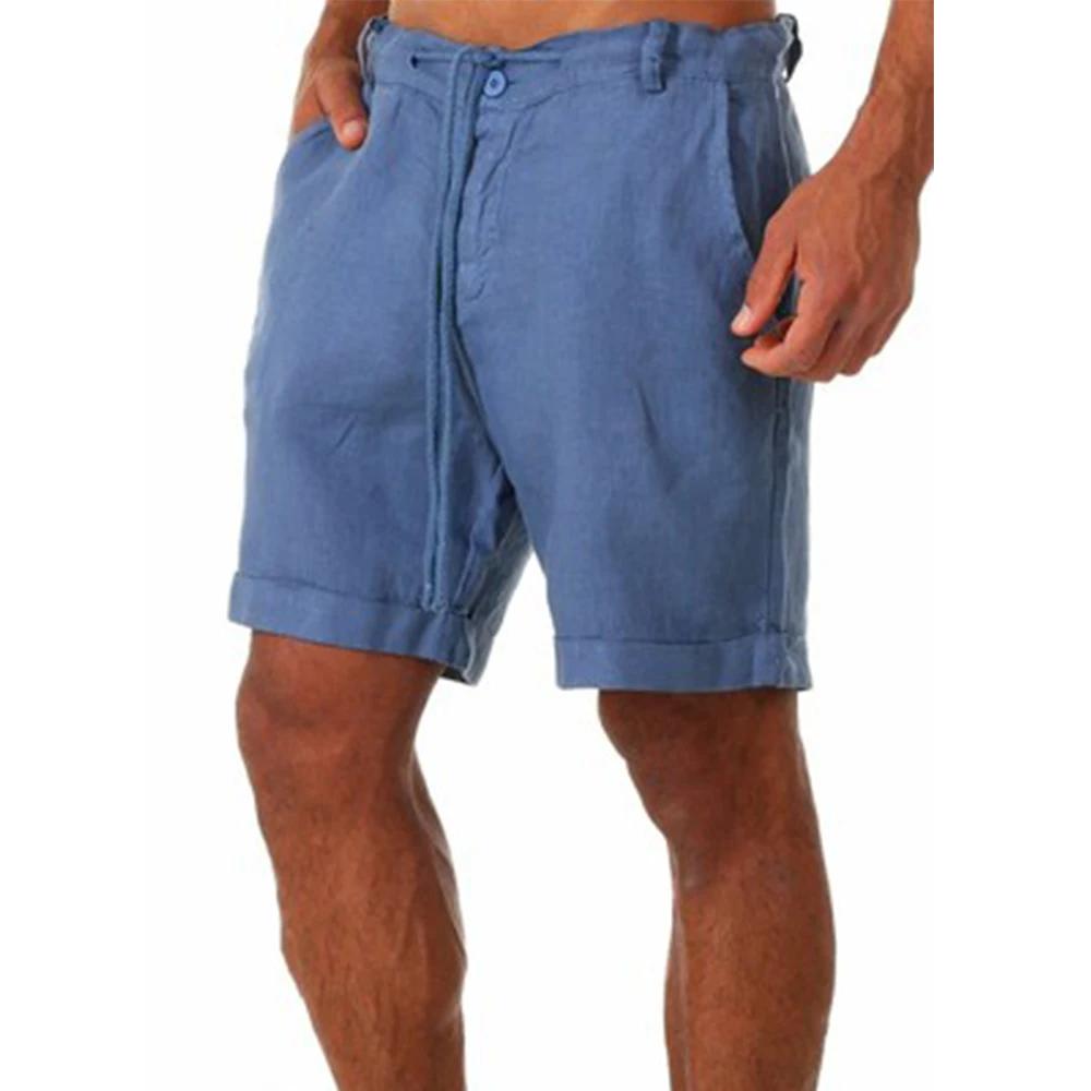 KB nouveaux hommes coton lin shorts pantalons mâle été respirant couleur unie lin pantalon Fitness S