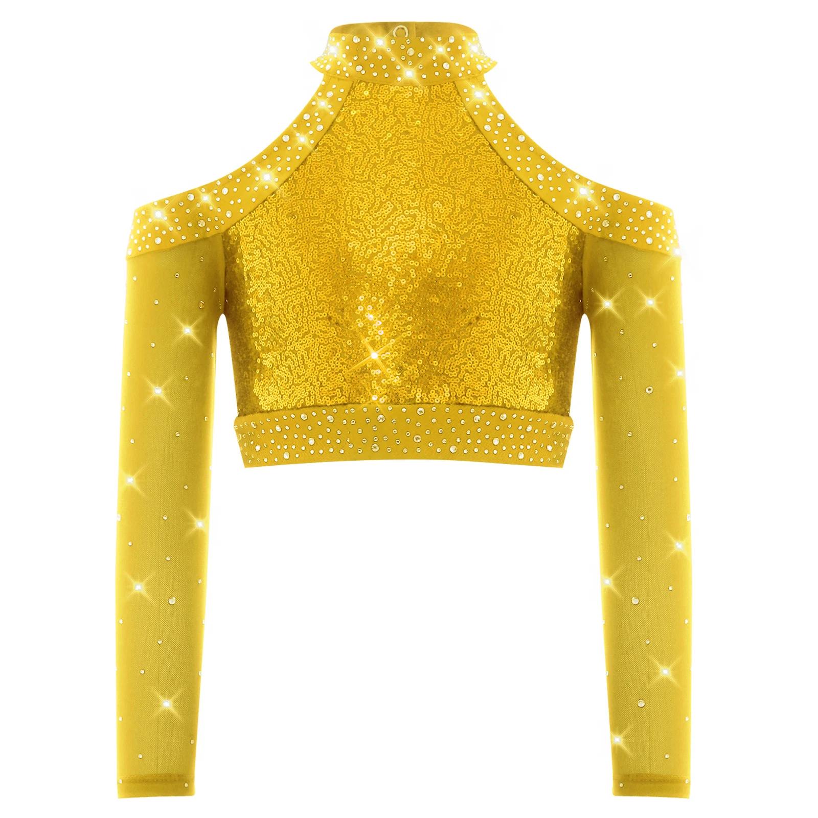 T-shirts pour enfants tendance, streetwear, hauts à paillettes brillantes, costumes de danse jazz et