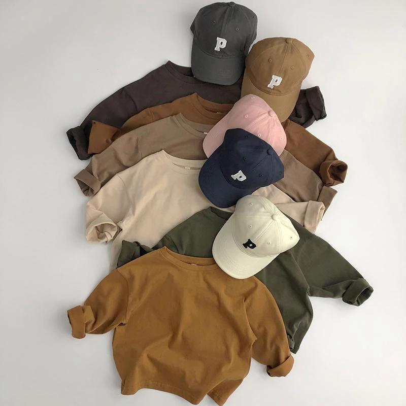 T-shirt en coton à manches longues pour enfants, haut à la mode pour garçons et filles, vêtements po