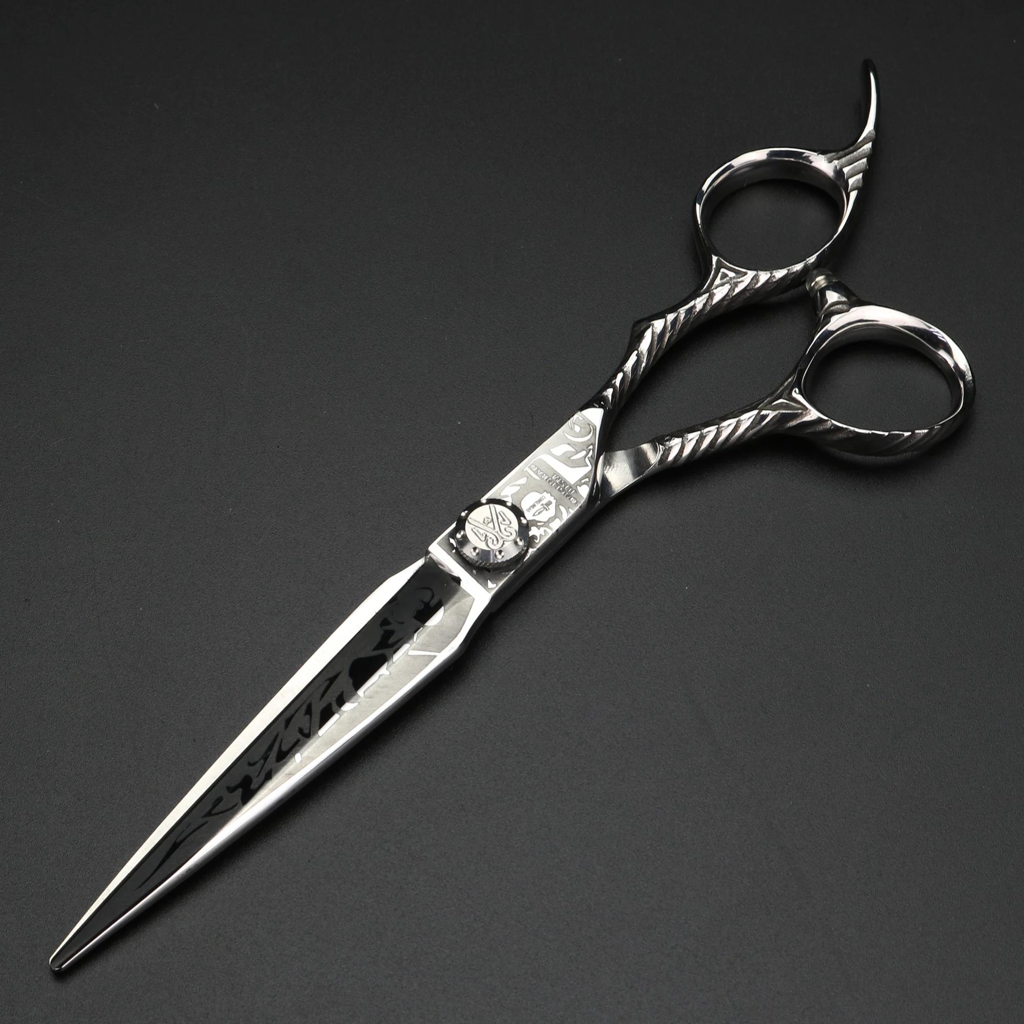 Ciseaux de tatouage de cheveux de 7 pouces, ciseaux de coupe japonais 440C, ciseaux professionnels d