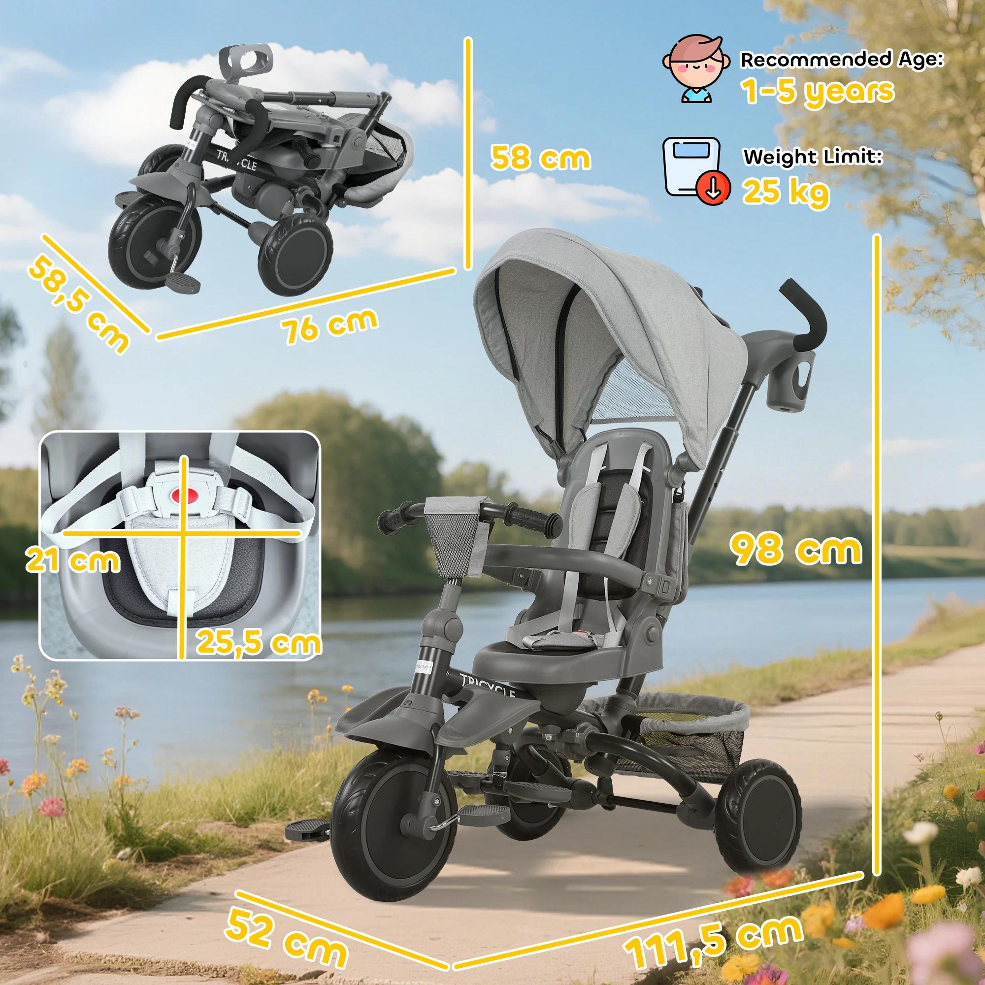 Tricycle évolutif pliable Aiyaplay 6 en 1 pour enfants de 1 à 5 ans avec siège rotatif
