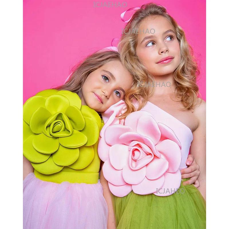 Robe de princesse 3D à fleurs pour enfants 2026, tenue de soirée formelle à manches courtes pour pet