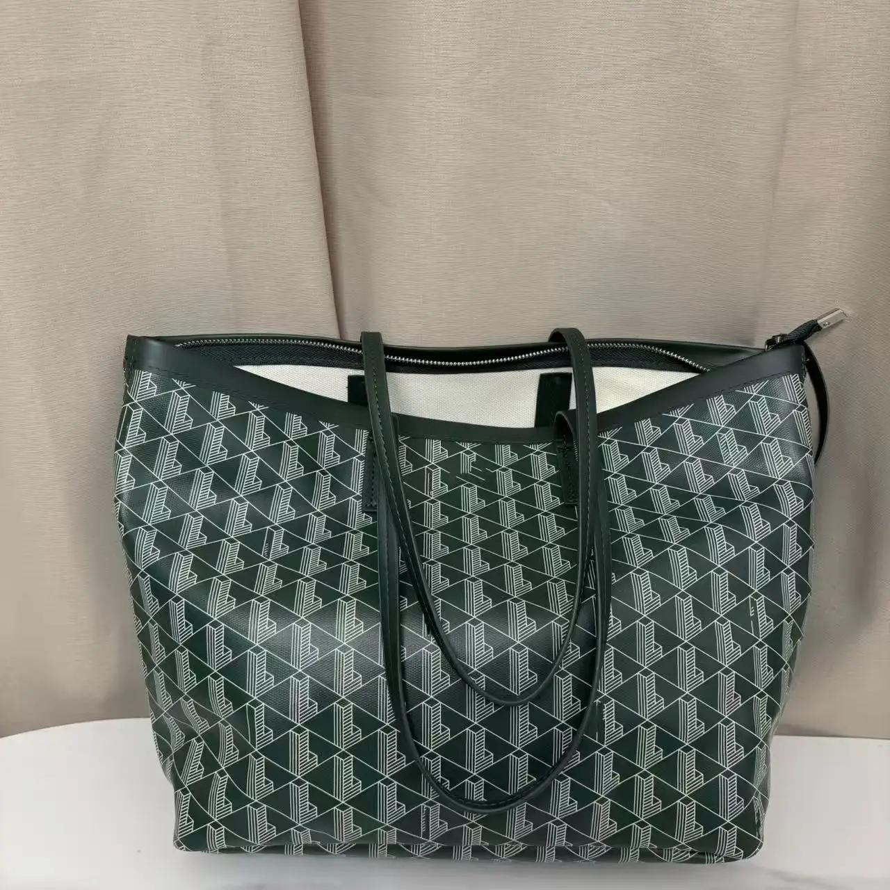 Sac fourre-tout géométrique 2-en-1 avec monogramme – Ensemble de sacs à bandoulière en cuir PU de qu
