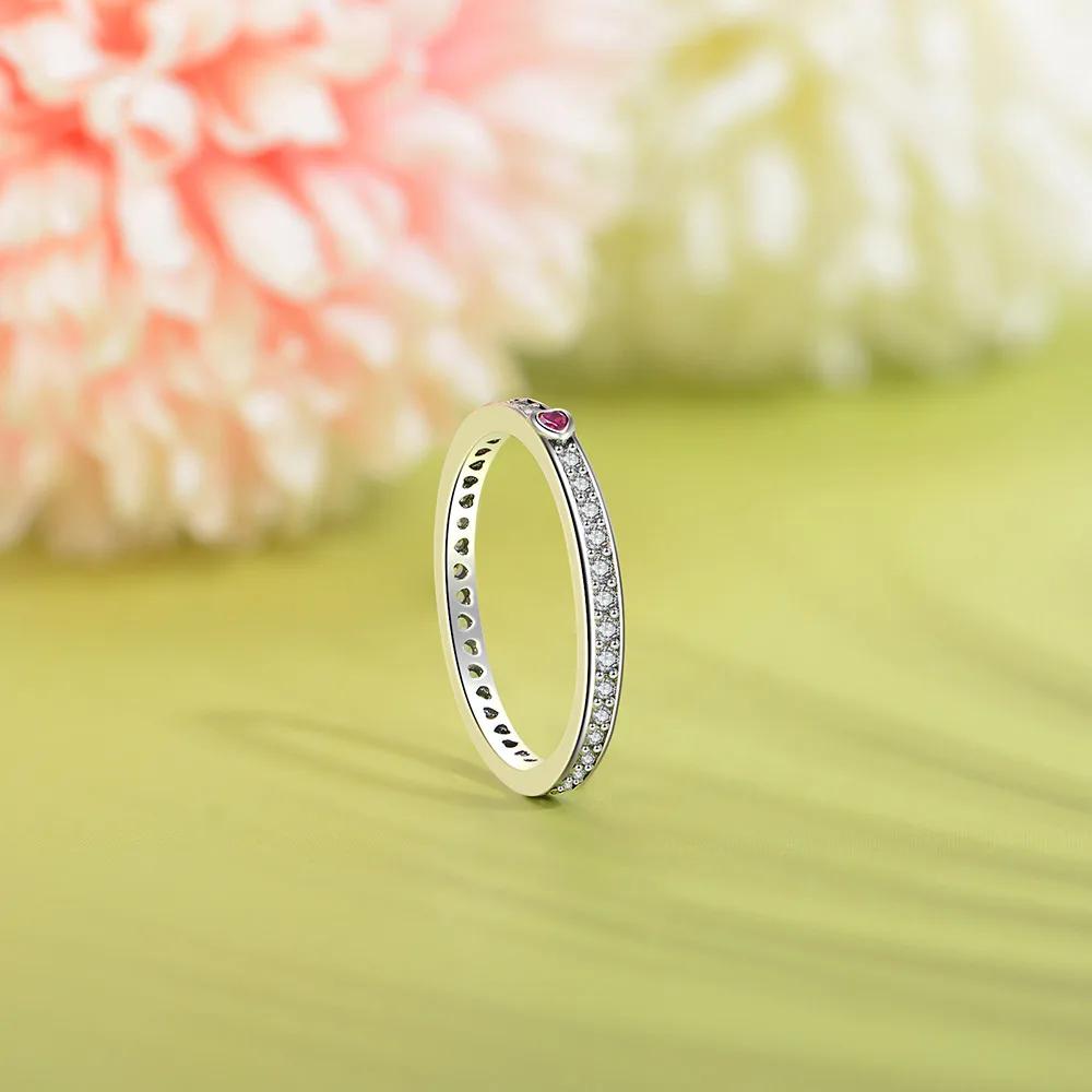 Bague européenne scintillante en argent Sterling AAA CZ S925, cœur rouge, pour femmes, fête d'annive