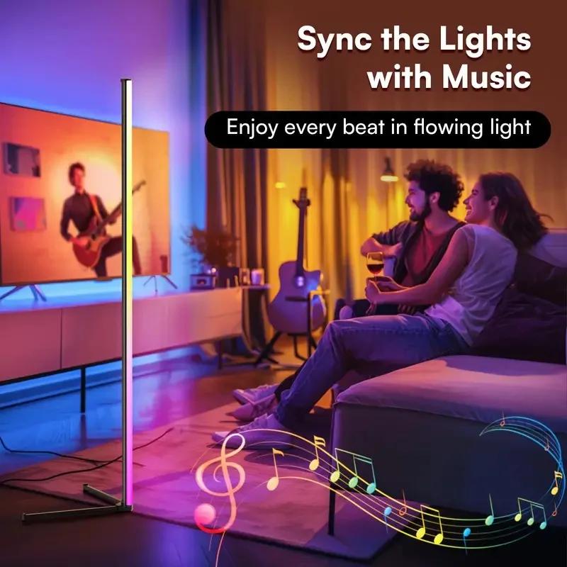 Lampadaire LED RVB, lampe d'angle LED fonctionne lampadaire moderne intelligent avec synchronisation