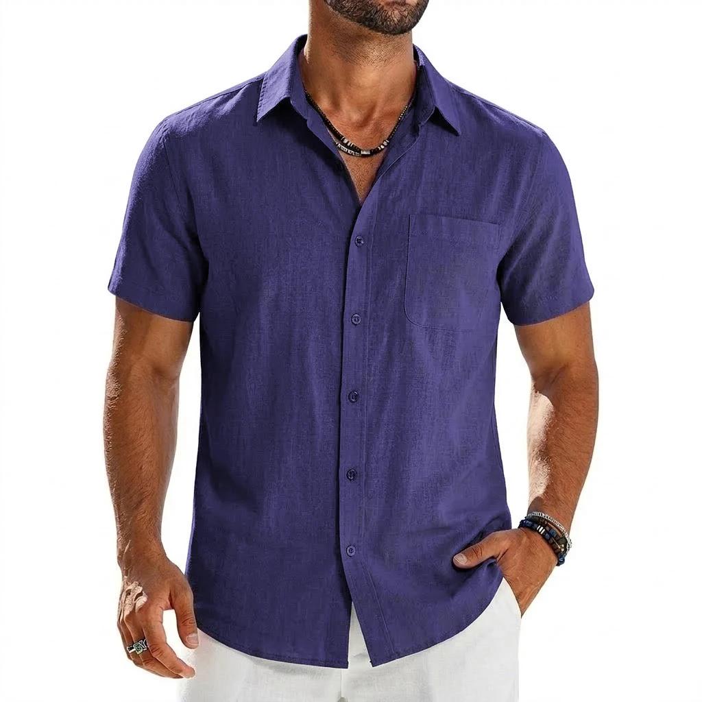 Chemises d'été à manches courtes pour hommes, t-shirts de luxe unis respirants et élégants, chemises