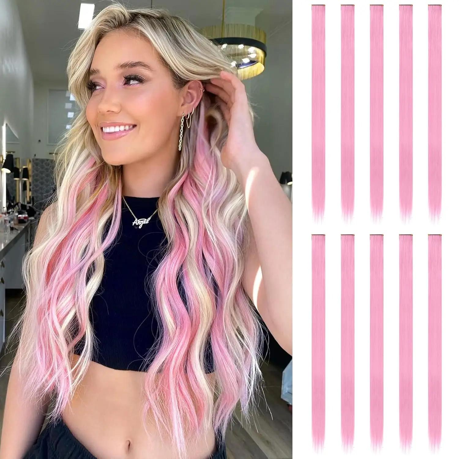 Extensions de cheveux synthétiques longues à clips, 22 pouces, 6/12 pièces, Extensions de cheveux ro