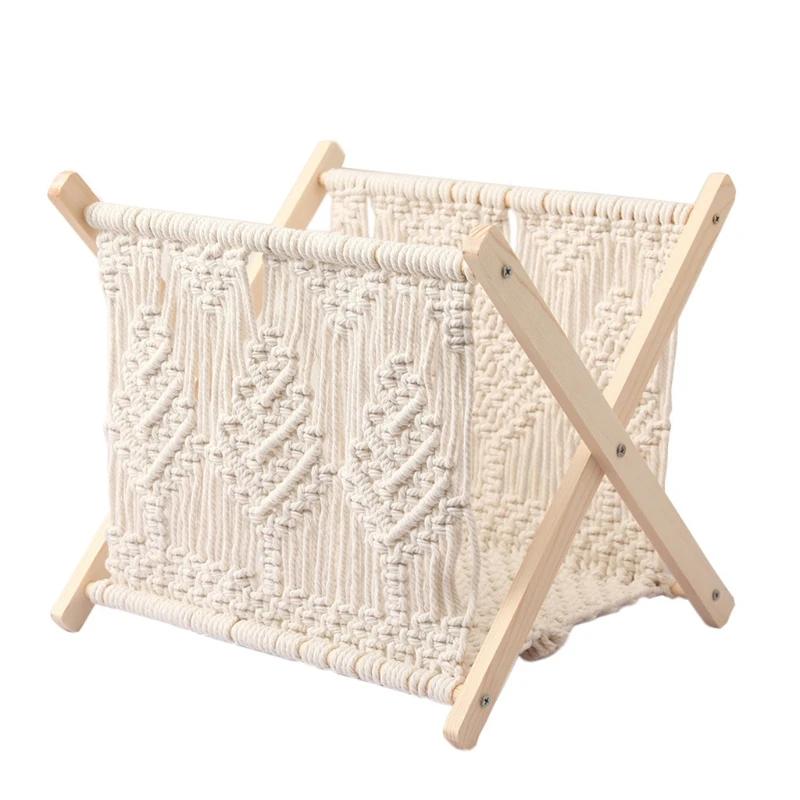 Porte-revues en macramé, style Boho, panier rangement sur pied pour journaux, livraison directe