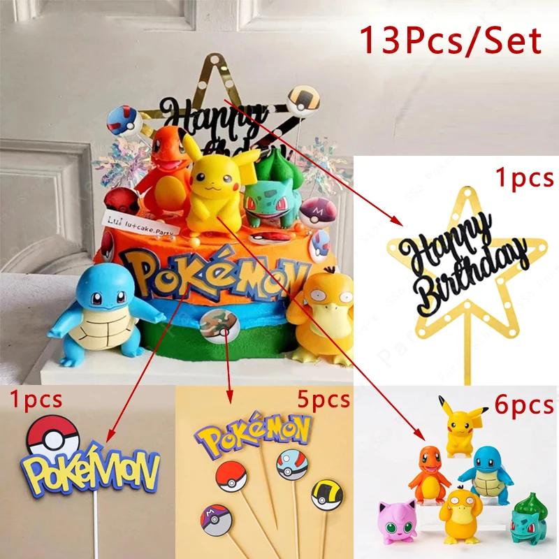 Décoration de gâteau Pokemon Pikachu, 13 pièces/ensemble, figurine de dessin animé, fournitures de d