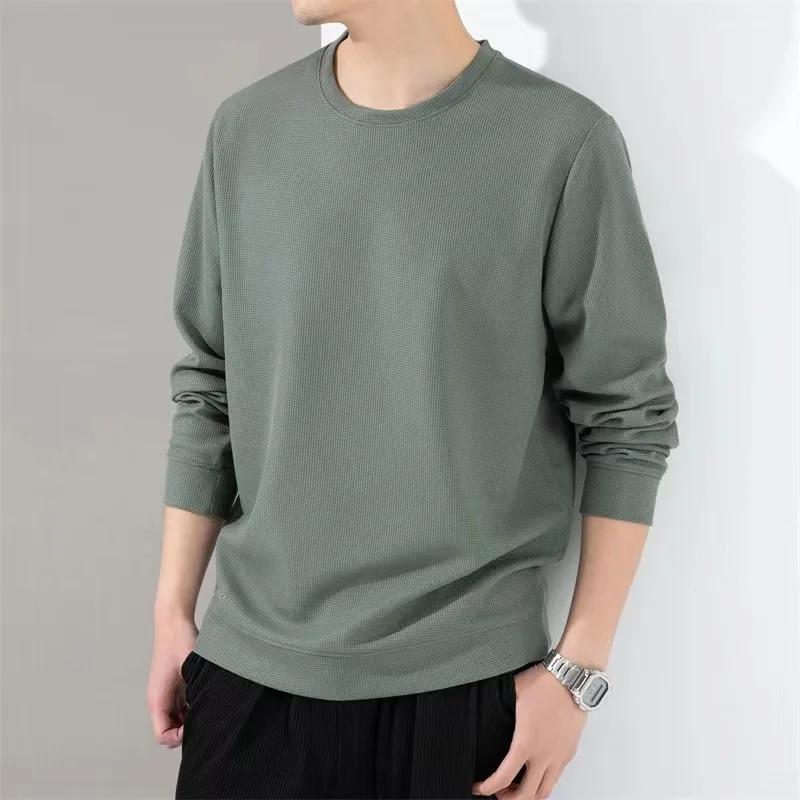 Printemps automne gaufre t-shirts pour hommes à manches longues t-shirts hauts mode solide t-shirts 