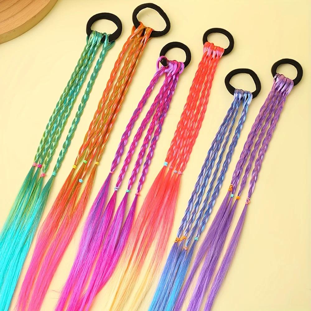 6 pièces d'attaches de cheveux tressées multicolores de Style bohème, adaptées aux filles
