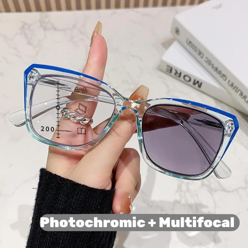 Lunettes de lecture multifocales photochromiques à monture transparente pour femmes et hommes, lunet