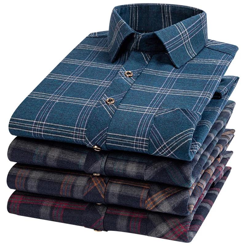 Chemises de glouton en coton pur M-6XL pour hommes, manches longues, poche unique, optique à carreau