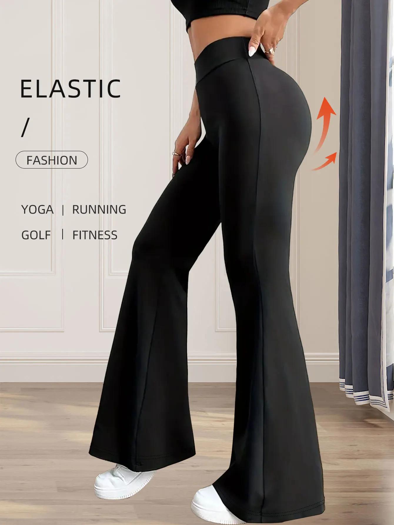 Pantalon évasé moulant taille haute pour femmes, pantalon noir long à jambes fines, pantalon fin à j