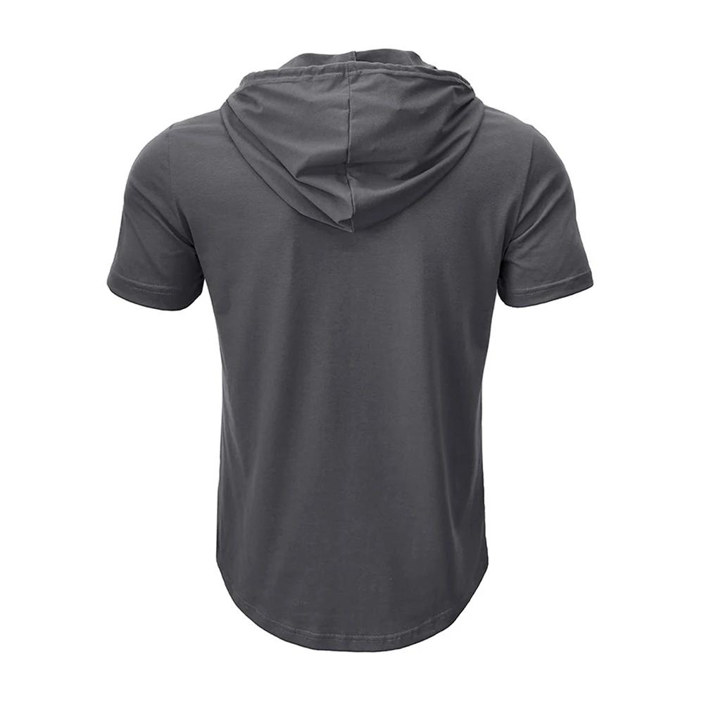 T-shirt à capuche pour hommes, Slim, Fitness, manches courtes, léger, Fitness, respirant, hauts de s